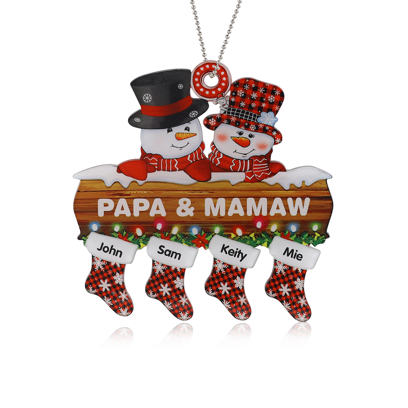 4 Names-Personalized Family Acrylic Snow Man Christmas Xmas Tree Decoration Ornament-Custom 4 Names And Text Hanging Ornament Gifts For Family