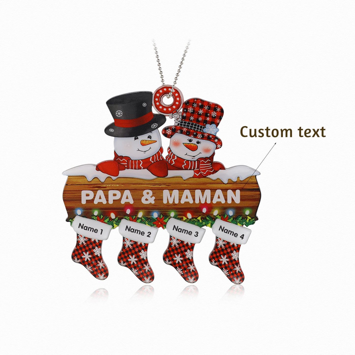 4 Names-Personalized Family Acrylic Snow Man Christmas Xmas Tree Decoration Ornament-Custom 4 Names And Text Hanging Ornament Gifts For Family