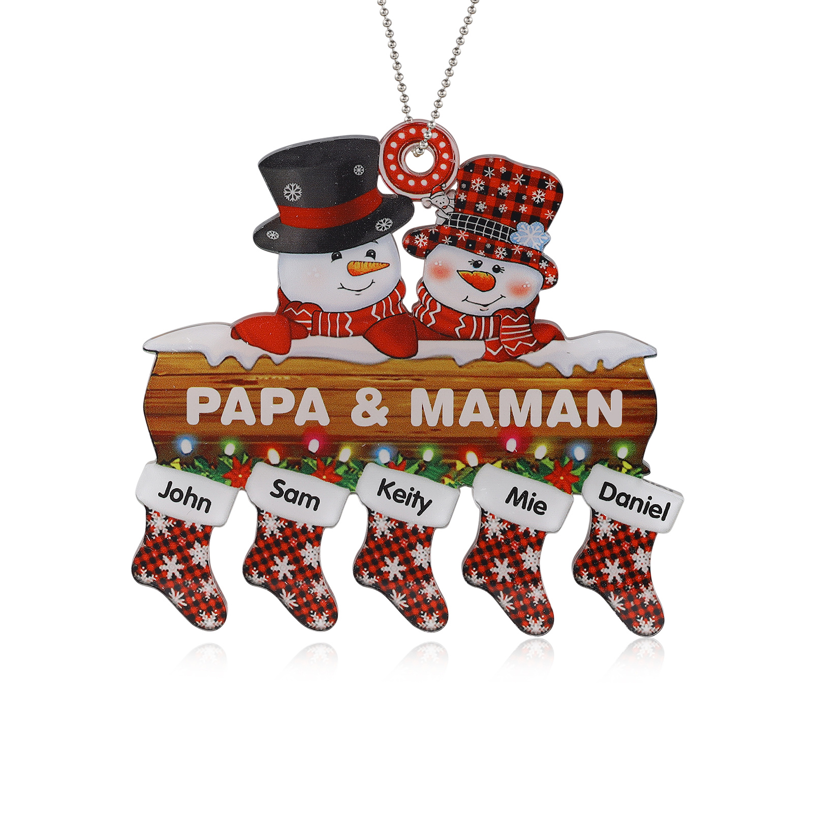 5 Names-Personalized Family Acrylic Snow Man Christmas Xmas Tree Decoration Ornament-Custom 5 Names And Text Hanging Ornament Gifts For Family