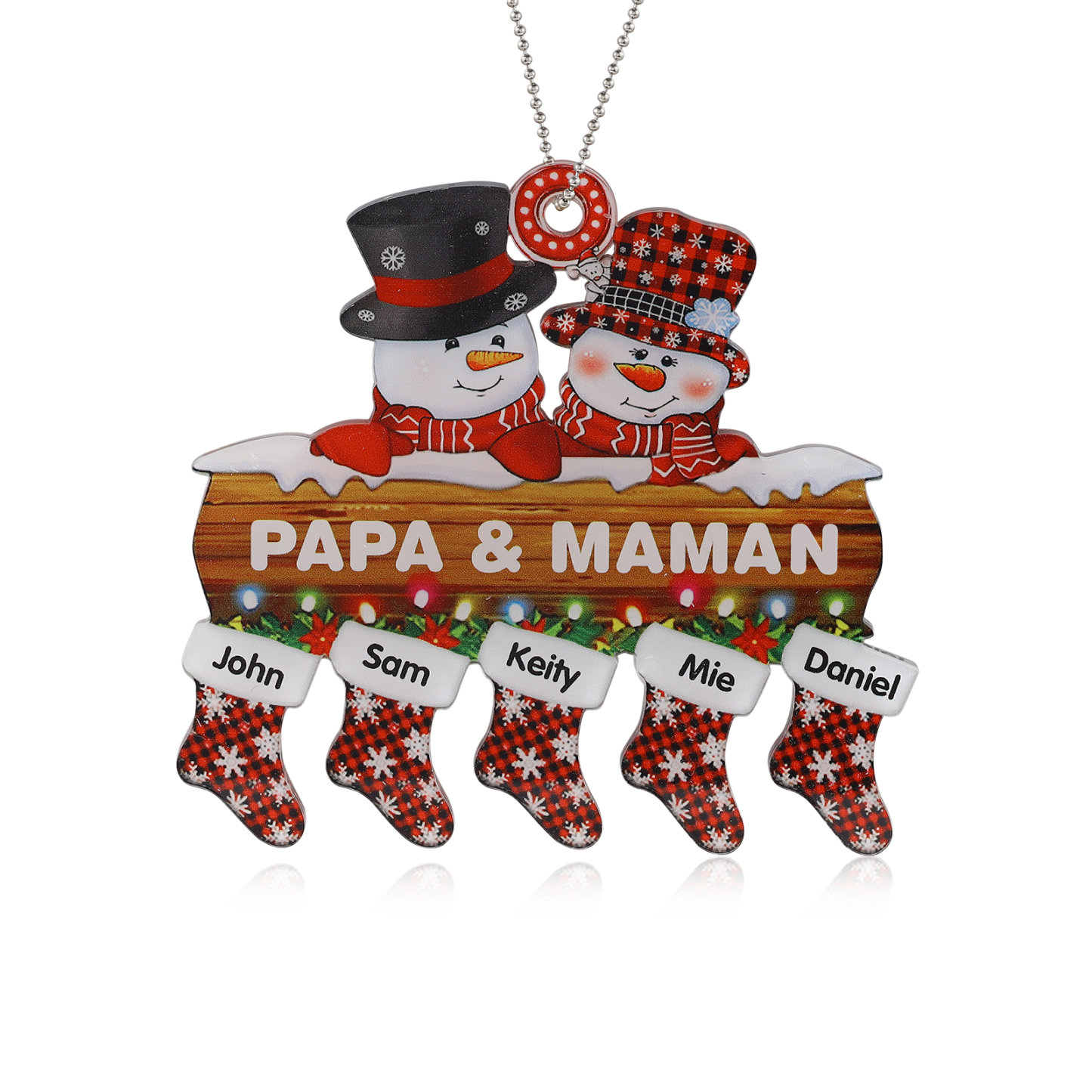 5 Names-Personalized Family Acrylic Snow Man Christmas Xmas Tree Decoration Ornament-Custom 5 Names And Text Hanging Ornament Gifts For Family