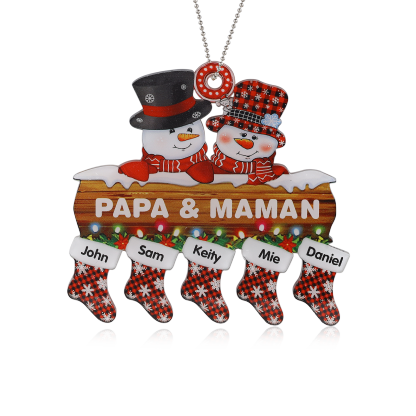 5 Names-Personalized Family Acrylic Snow Man Christmas Xmas Tree Decoration Ornament-Custom 5 Names And Text Hanging Ornament Gifts For Family