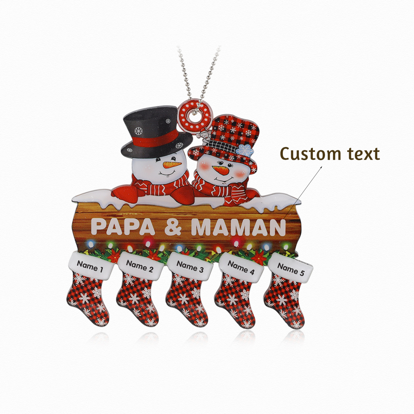 5 Names-Personalized Family Acrylic Snow Man Christmas Xmas Tree Decoration Ornament-Custom 5 Names And Text Hanging Ornament Gifts For Family