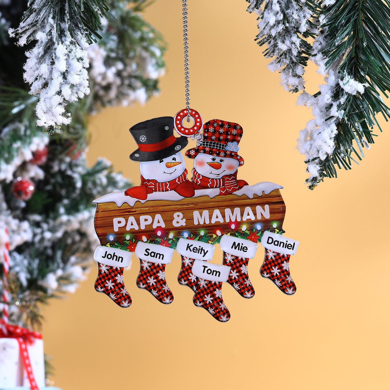 6 Names-Personalized Family Acrylic Snow Man Christmas Xmas Tree Decoration Ornament-Custom 6 Names And Text Hanging Ornament Gifts For Family