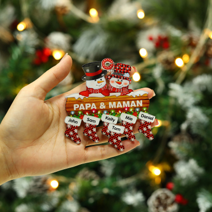 6 Names-Personalized Family Acrylic Snow Man Christmas Xmas Tree Decoration Ornament-Custom 6 Names And Text Hanging Ornament Gifts For Family