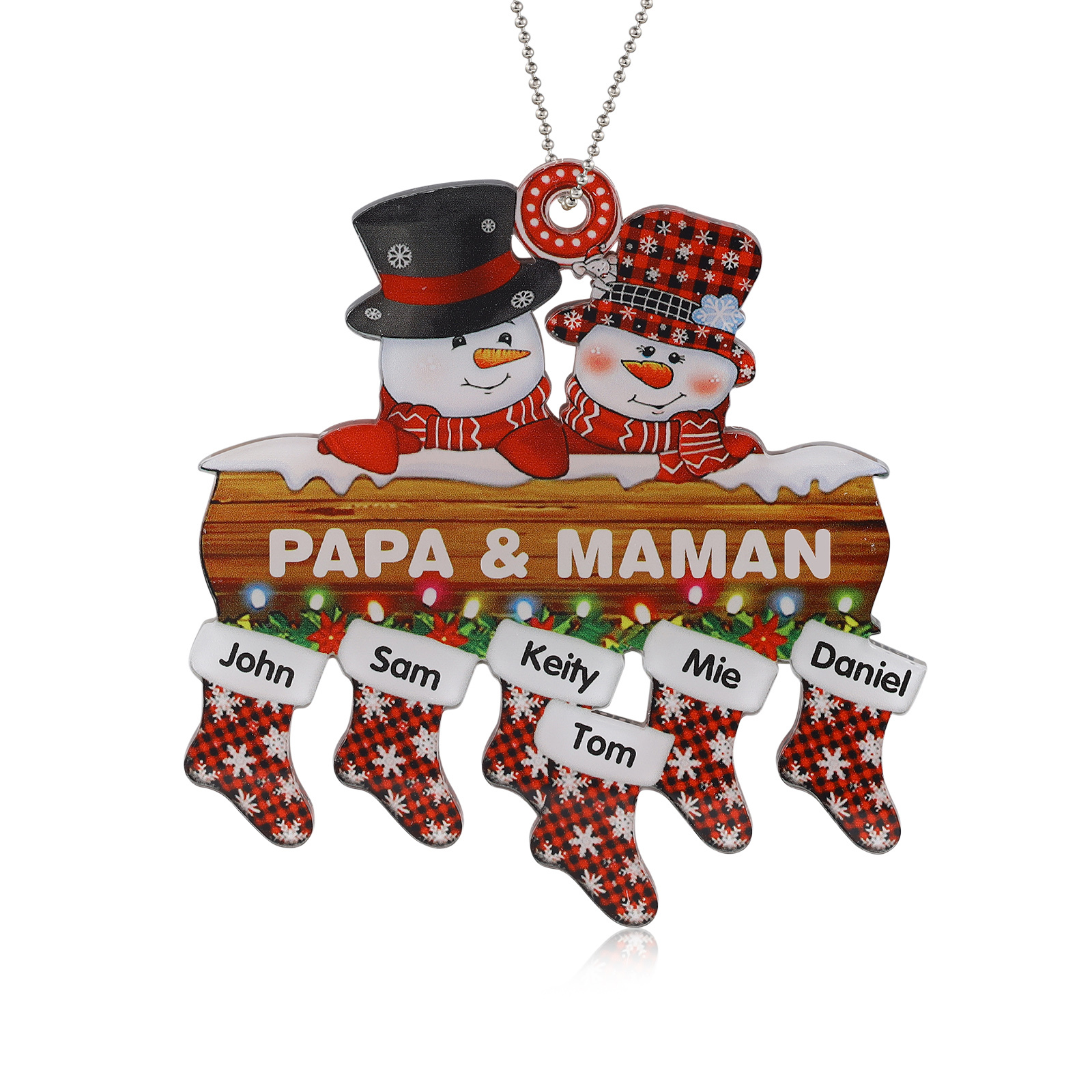 6 Names-Personalized Family Acrylic Snow Man Christmas Xmas Tree Decoration Ornament-Custom 6 Names And Text Hanging Ornament Gifts For Family