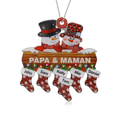 6 Names-Personalized Family Acrylic Snow Man Christmas Xmas Tree Decoration Ornament-Custom 6 Names And Text Hanging Ornament Gifts For Family