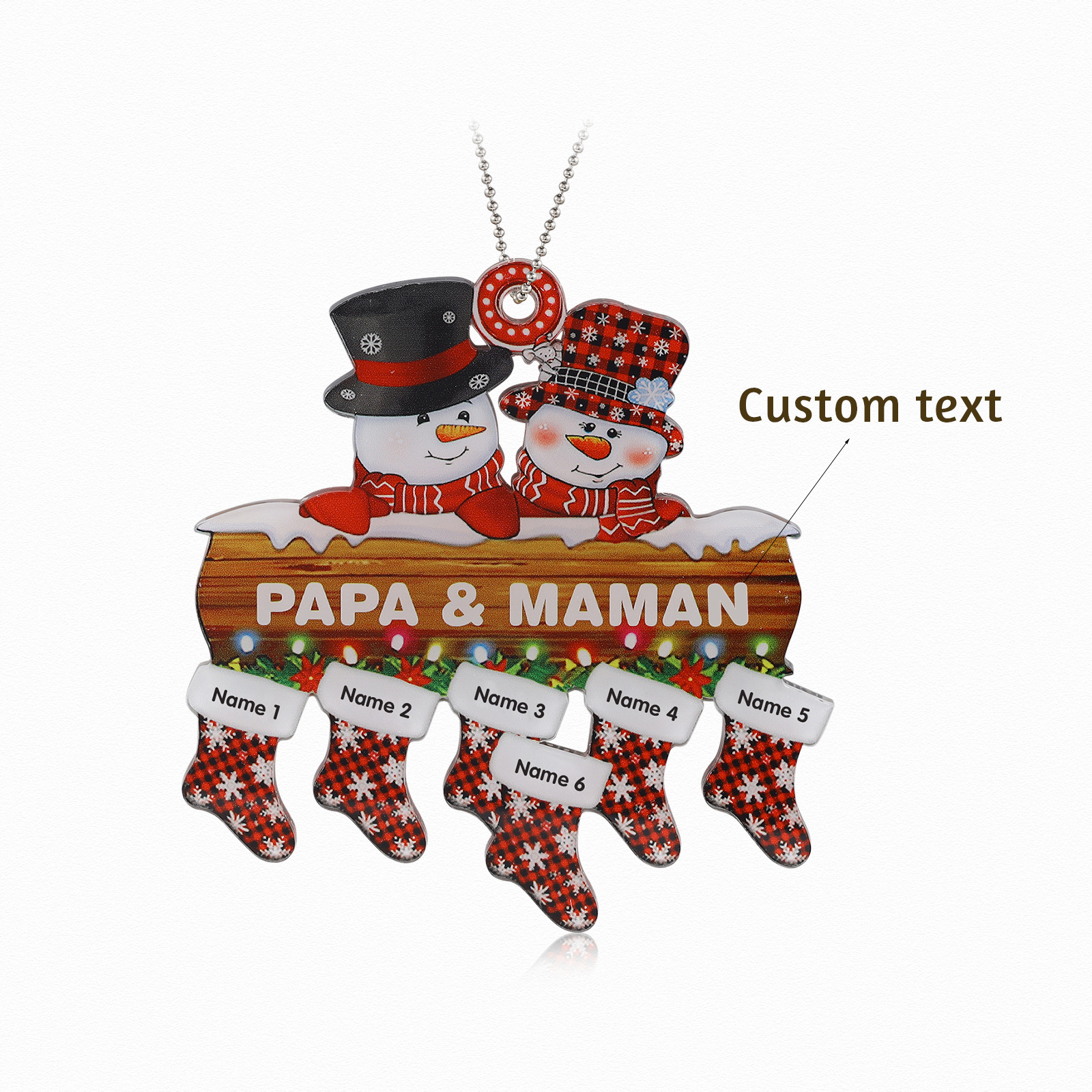 6 Names-Personalized Family Acrylic Snow Man Christmas Xmas Tree Decoration Ornament-Custom 6 Names And Text Hanging Ornament Gifts For Family