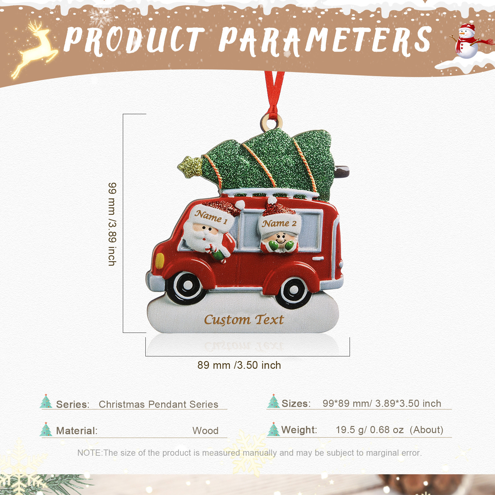 Personalized Christmas Ornament with Santa and Tree - Customize 2 Names and 1 Text Home Decorations | Jessmade