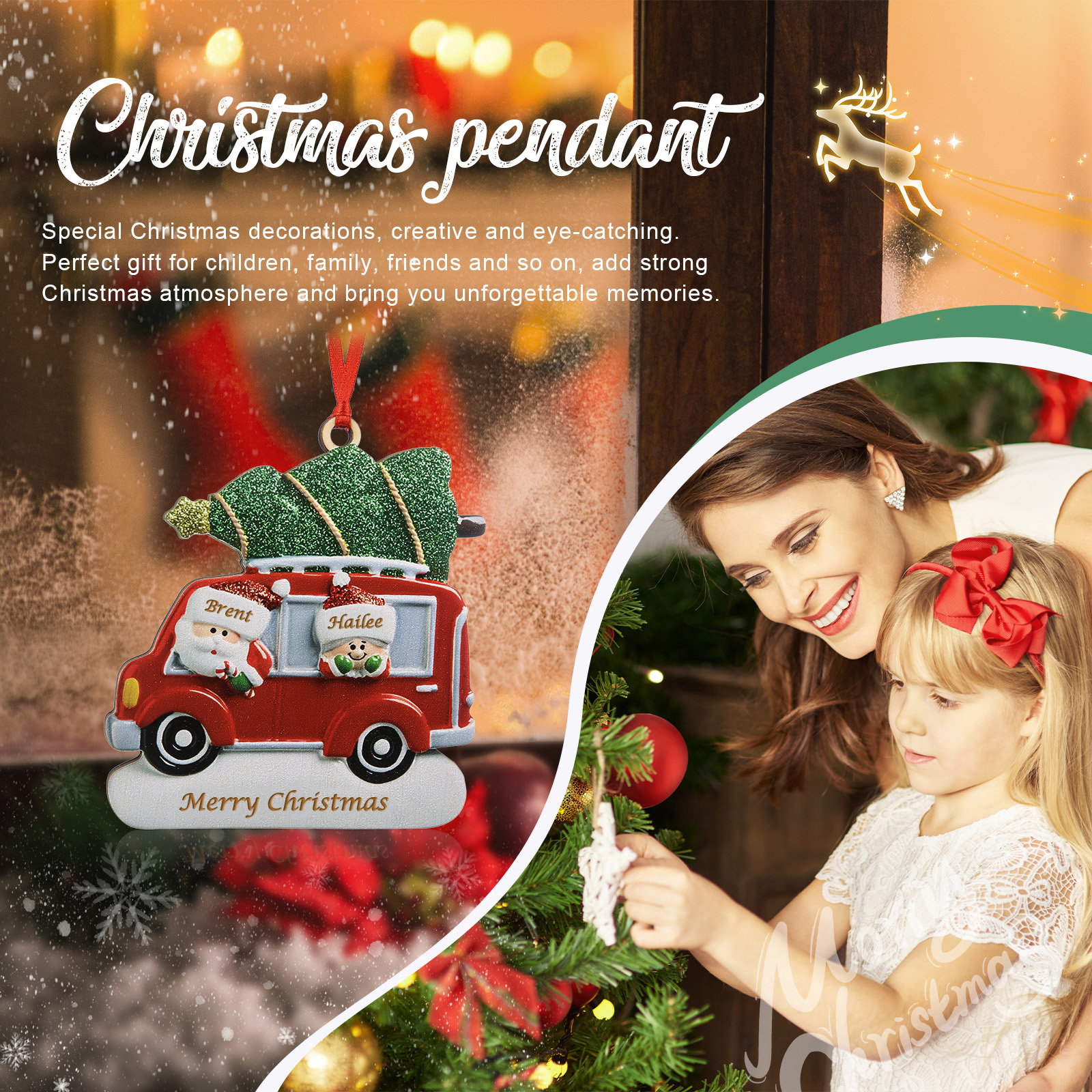 Personalized Christmas Ornament with Santa and Tree - Customize 2 Names and 1 Text Home Decorations | Jessmade