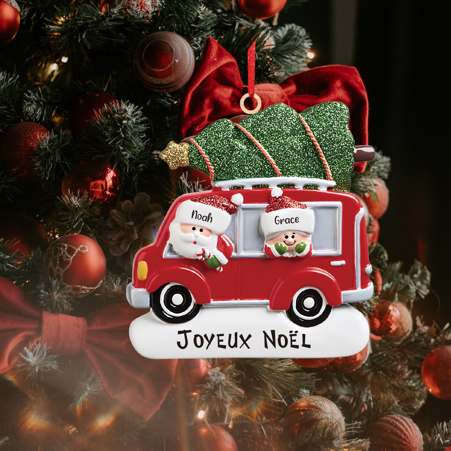 Personalized Christmas Ornament with Santa and Tree - Customize 2 Names and 1 Text Home Decorations | Jessmade