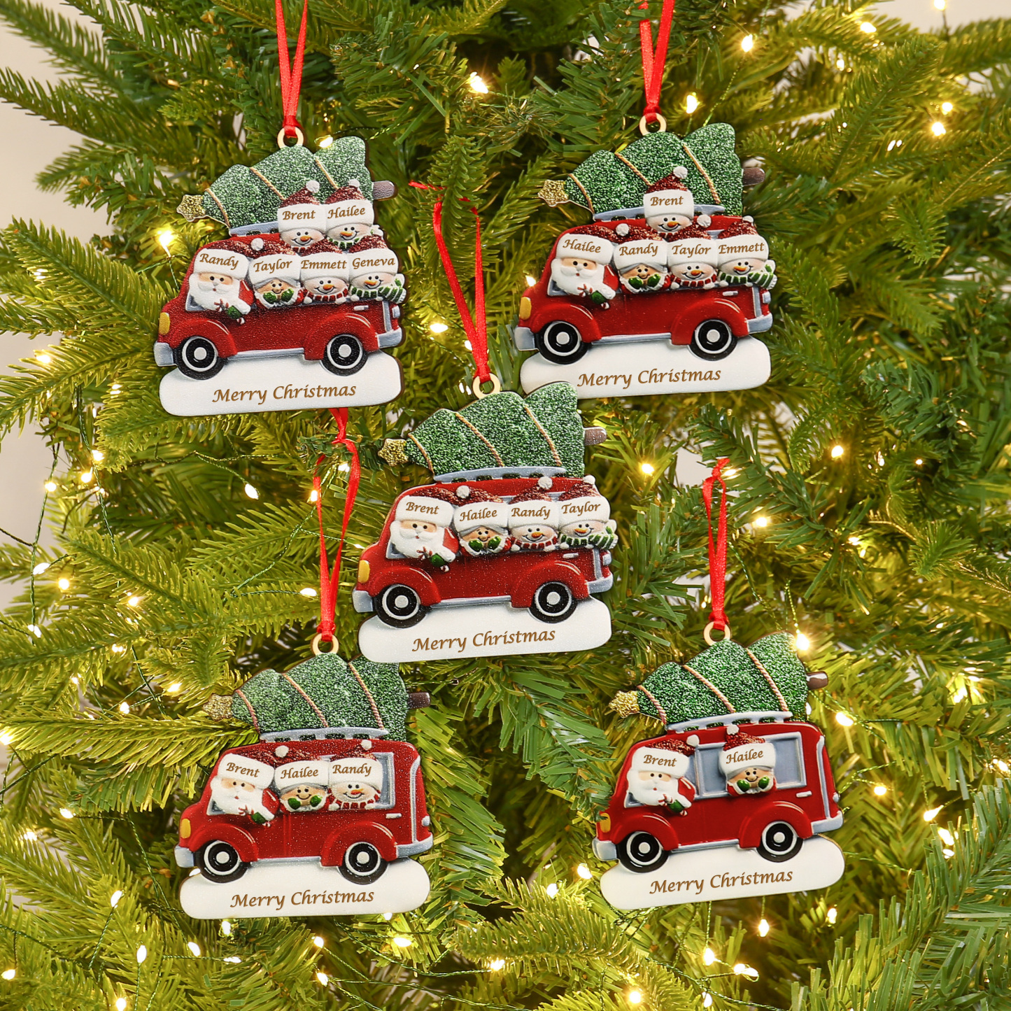 Personalised Christmas Ornament with Santa and Tree - Customize 5 Names and 1 Text Home Decorations | Jessmade