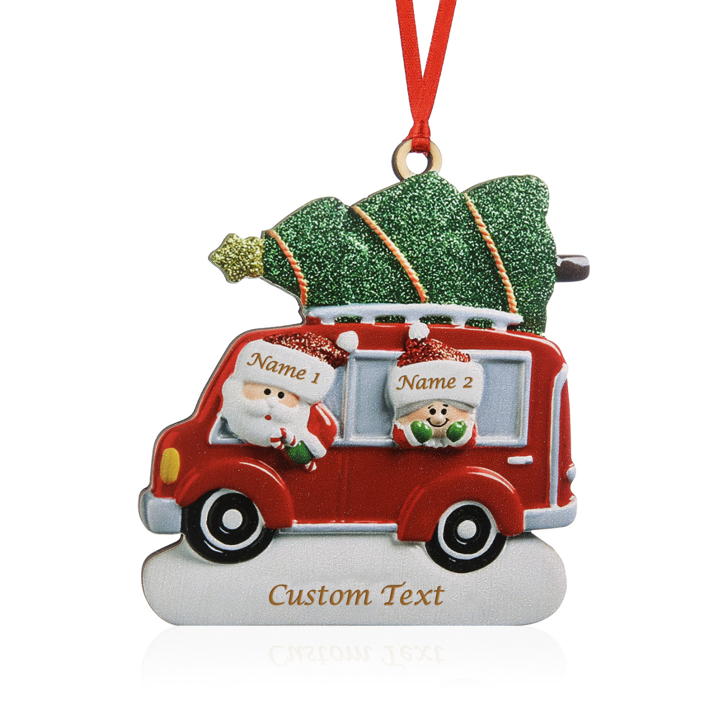 Personalized Christmas Ornament with Santa and Tree - Customize 2 Names and 1 Text Home Decorations | Jessmade