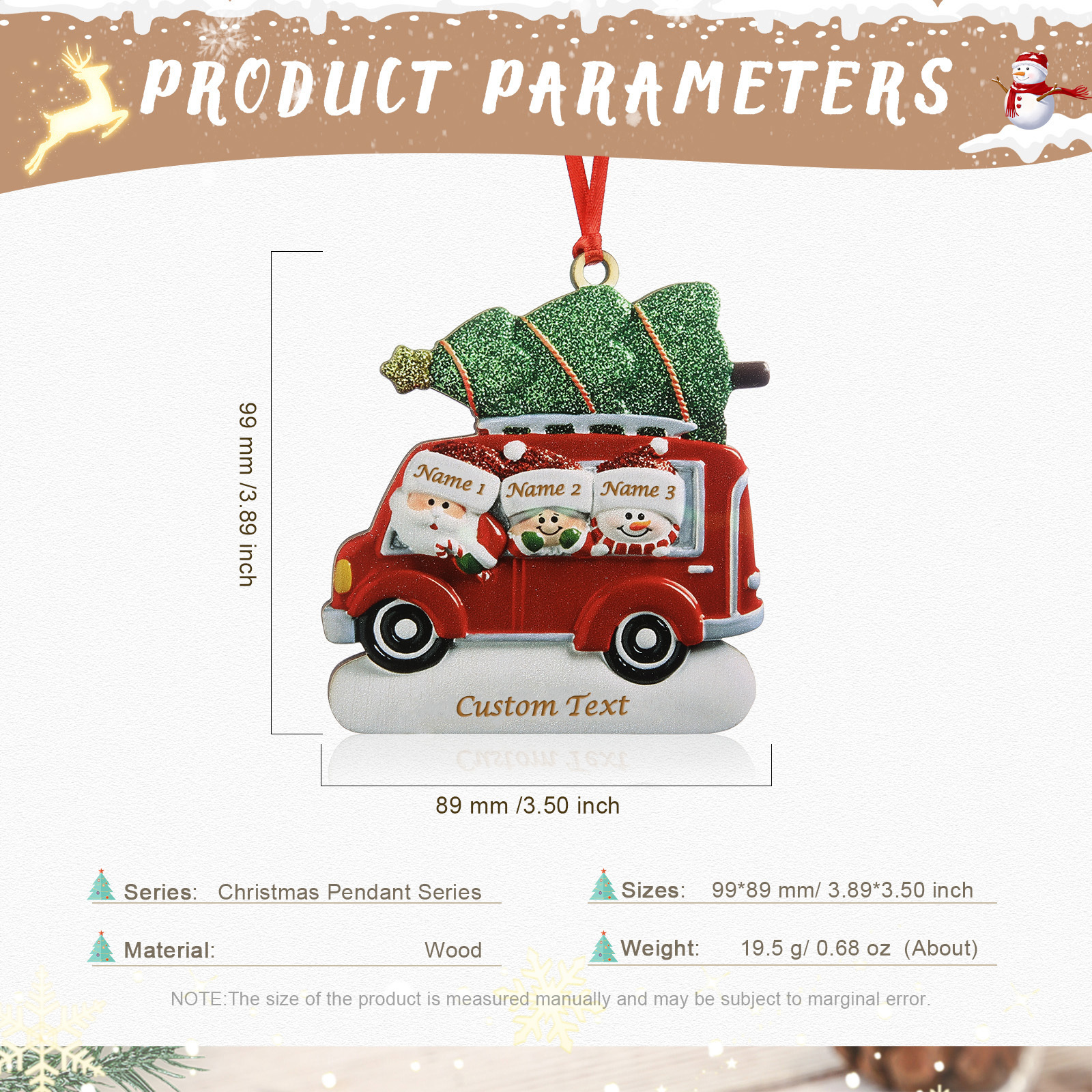 Personalised Christmas Ornament with Santa and Tree - Customize 3 Names and 1 Text Home Decorations | Jessmade