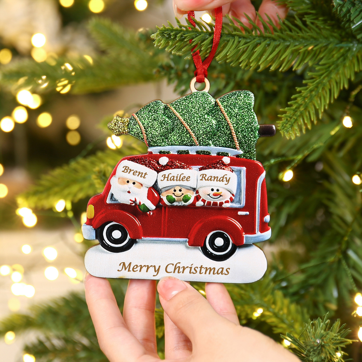 Personalised Christmas Ornament with Santa and Tree - Customize 3 Names and 1 Text Home Decorations | Jessmade