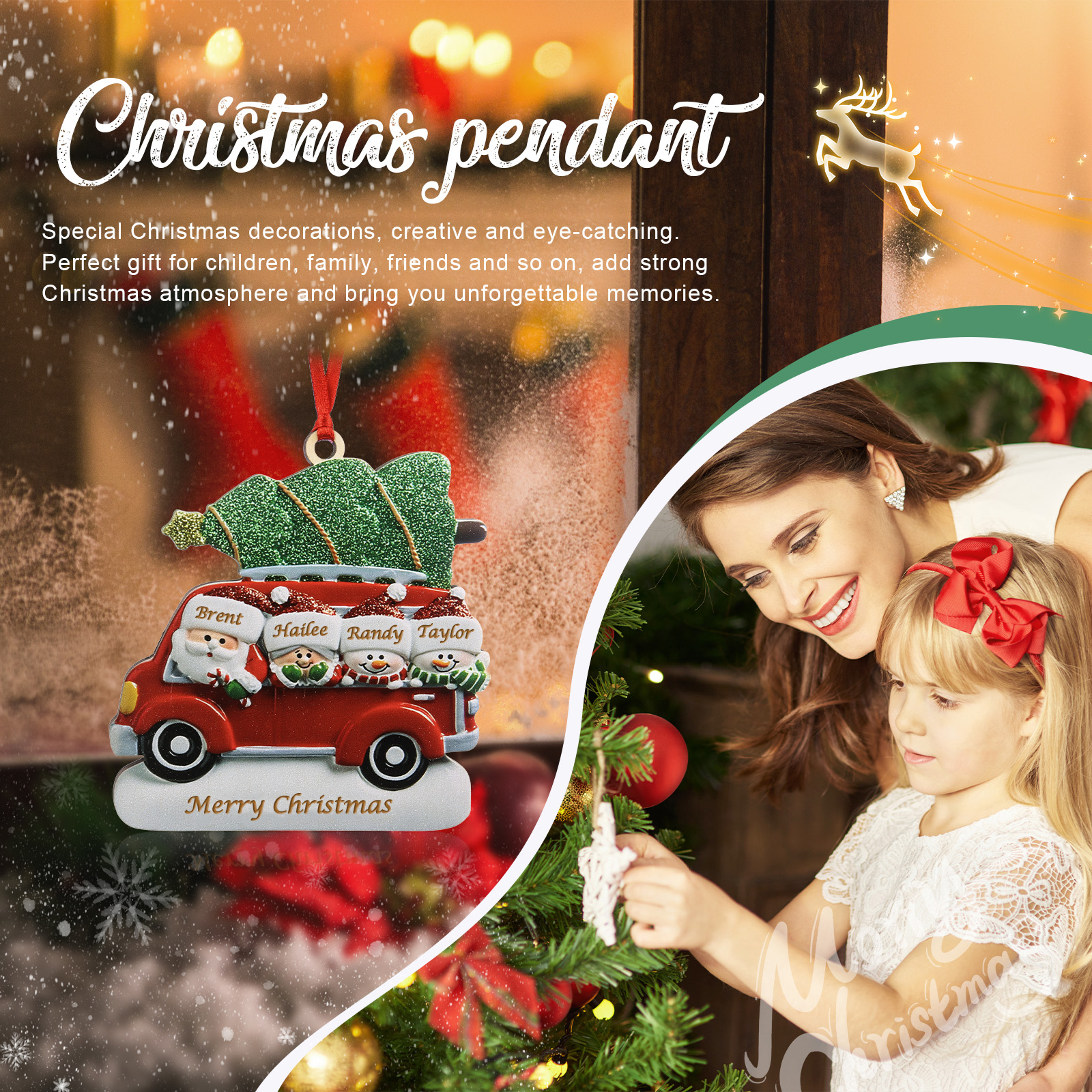 Personalised Christmas Ornament with Santa and Tree - Customize 4 Names and 1 Text Home Decorations | Jessmade