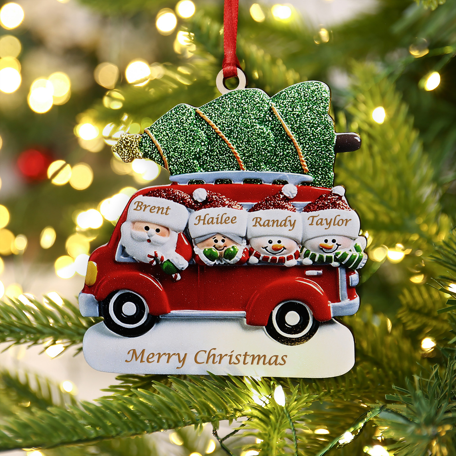 Personalised Christmas Ornament with Santa and Tree - Customize 4 Name