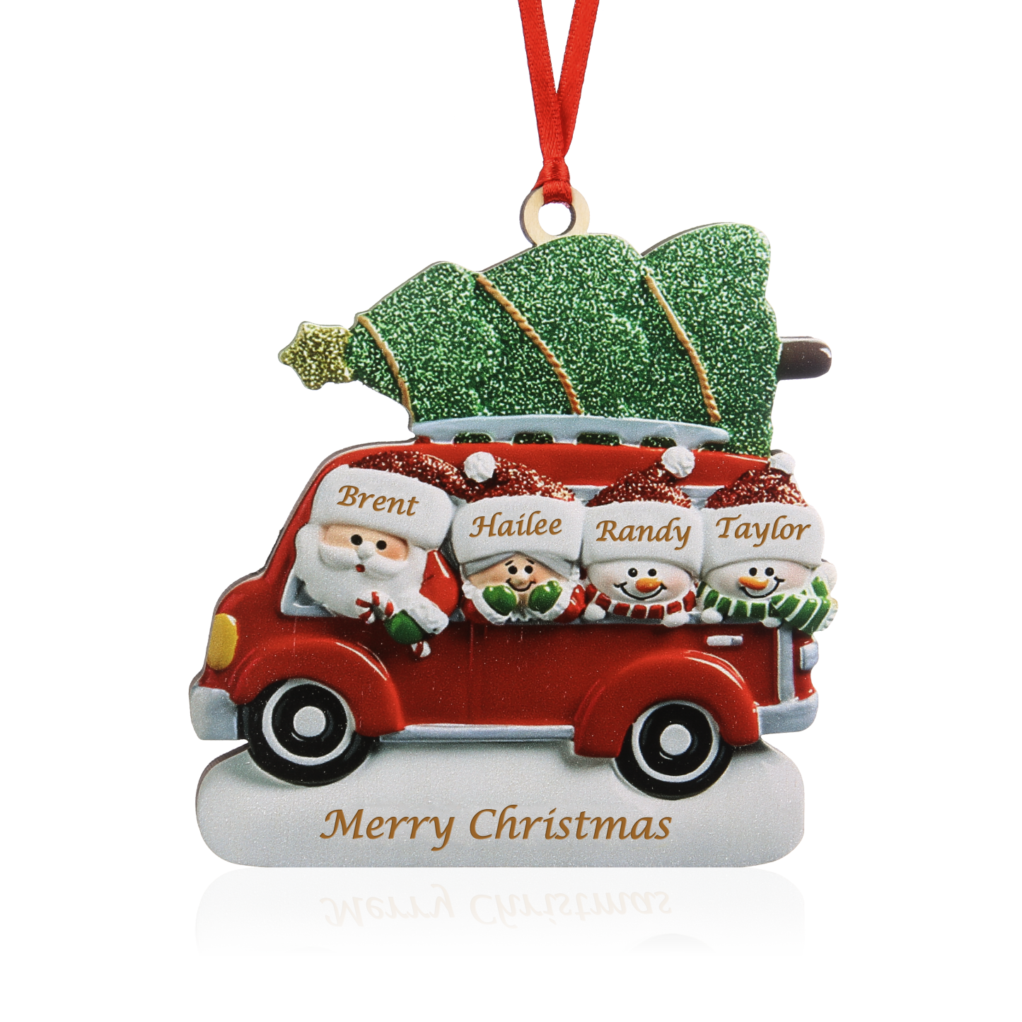 Personalised Christmas Ornament with Santa and Tree - Customize 4 Names and 1 Text Home Decorations | Jessmade