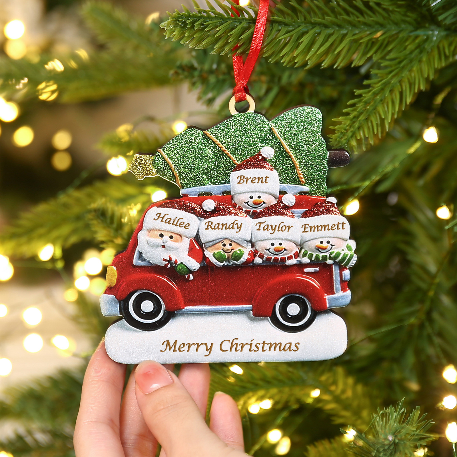 Personalised Christmas Ornament with Santa and Tree - Customize 5 Names and 1 Text Home Decorations | Jessmade
