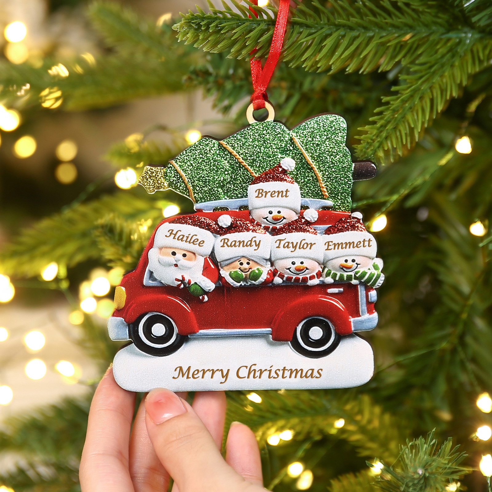 Personalised Christmas Ornament with Santa and Tree - Customize 5 Names and 1 Text Home Decorations | Jessmade