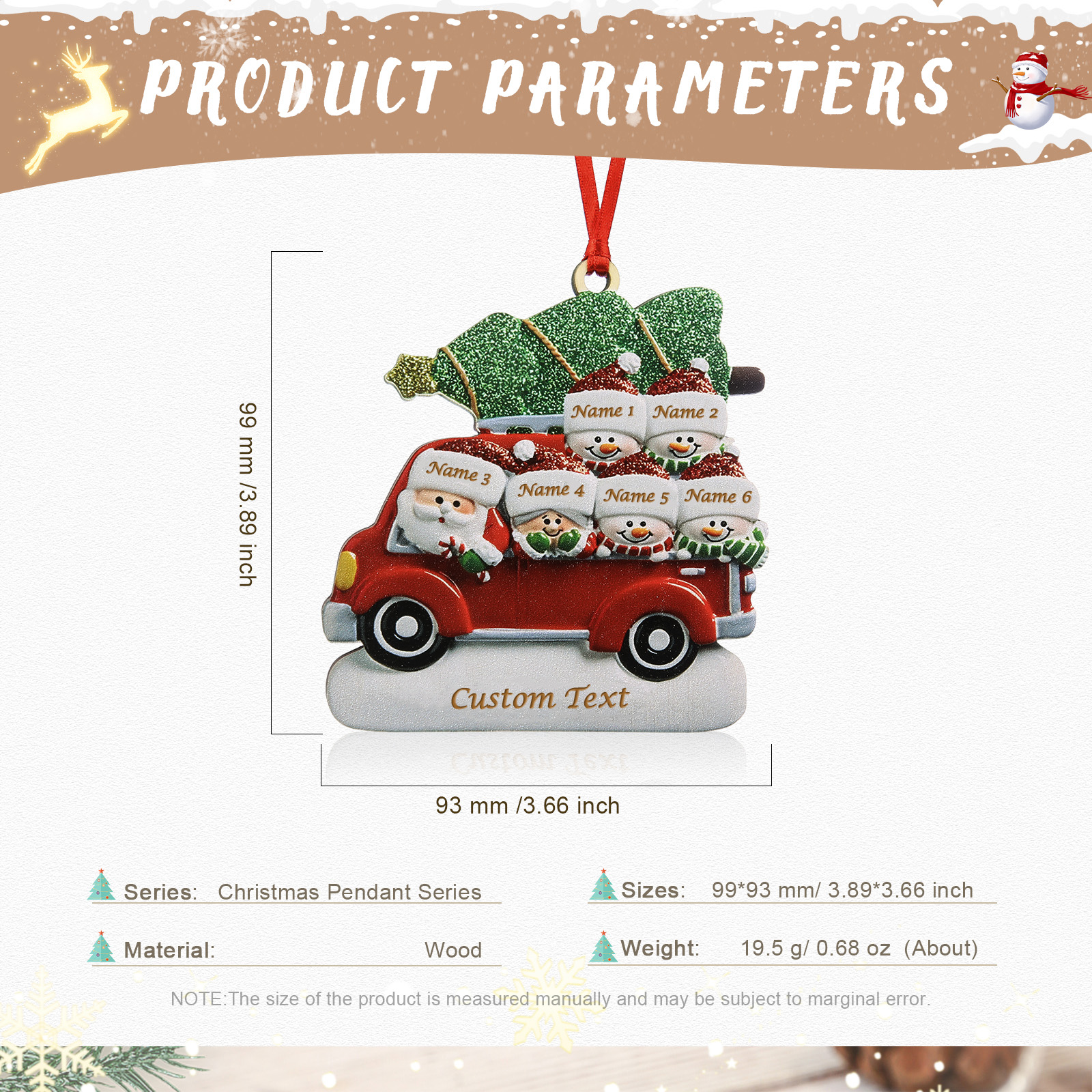 Personalized Christmas Ornament with Santa and Tree - Customize 6 Names and 1 Text Home Decorations | Jessmade