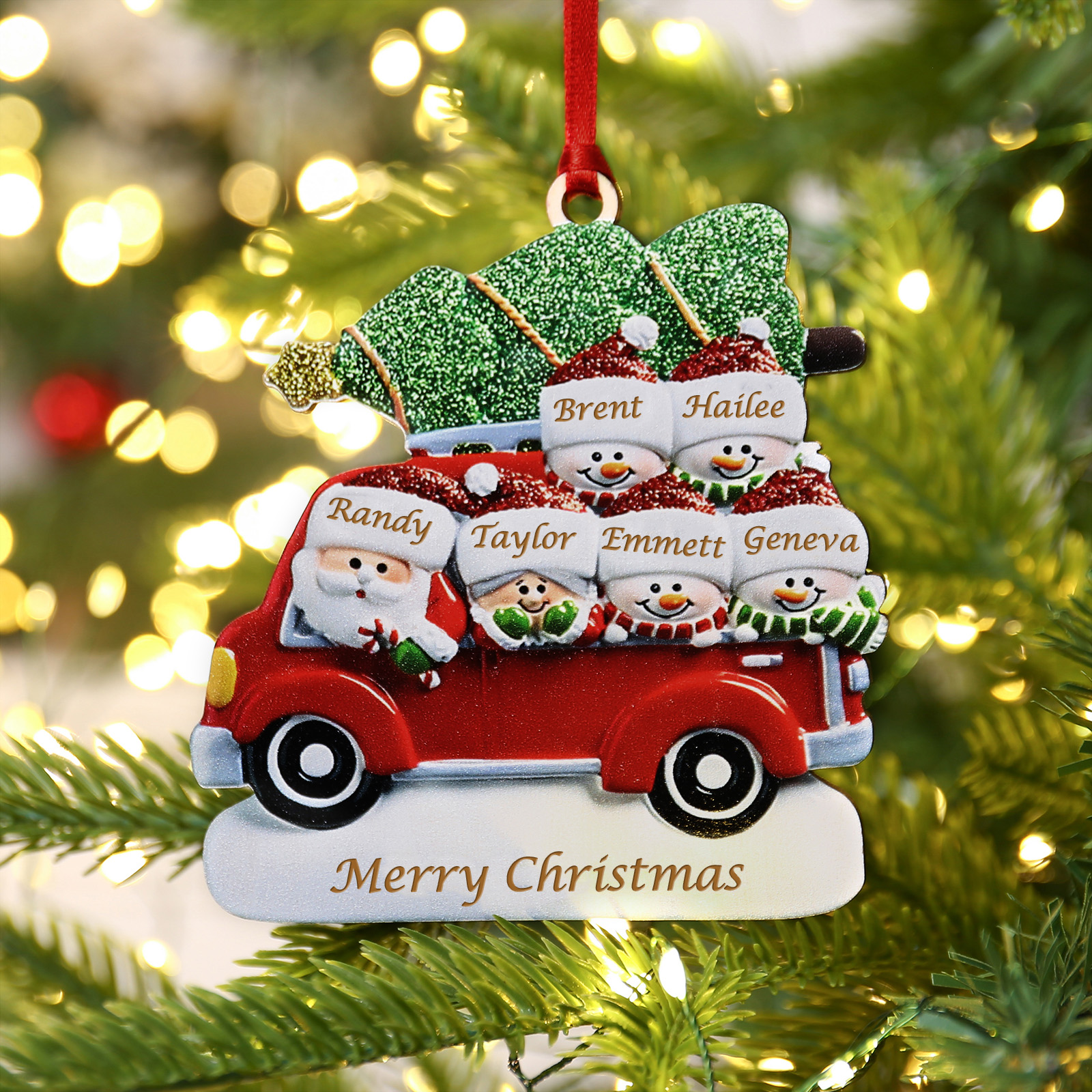 Personalized Christmas Ornament with Santa and Tree - Customize 6 Names and 1 Text Home Decorations | Jessmade