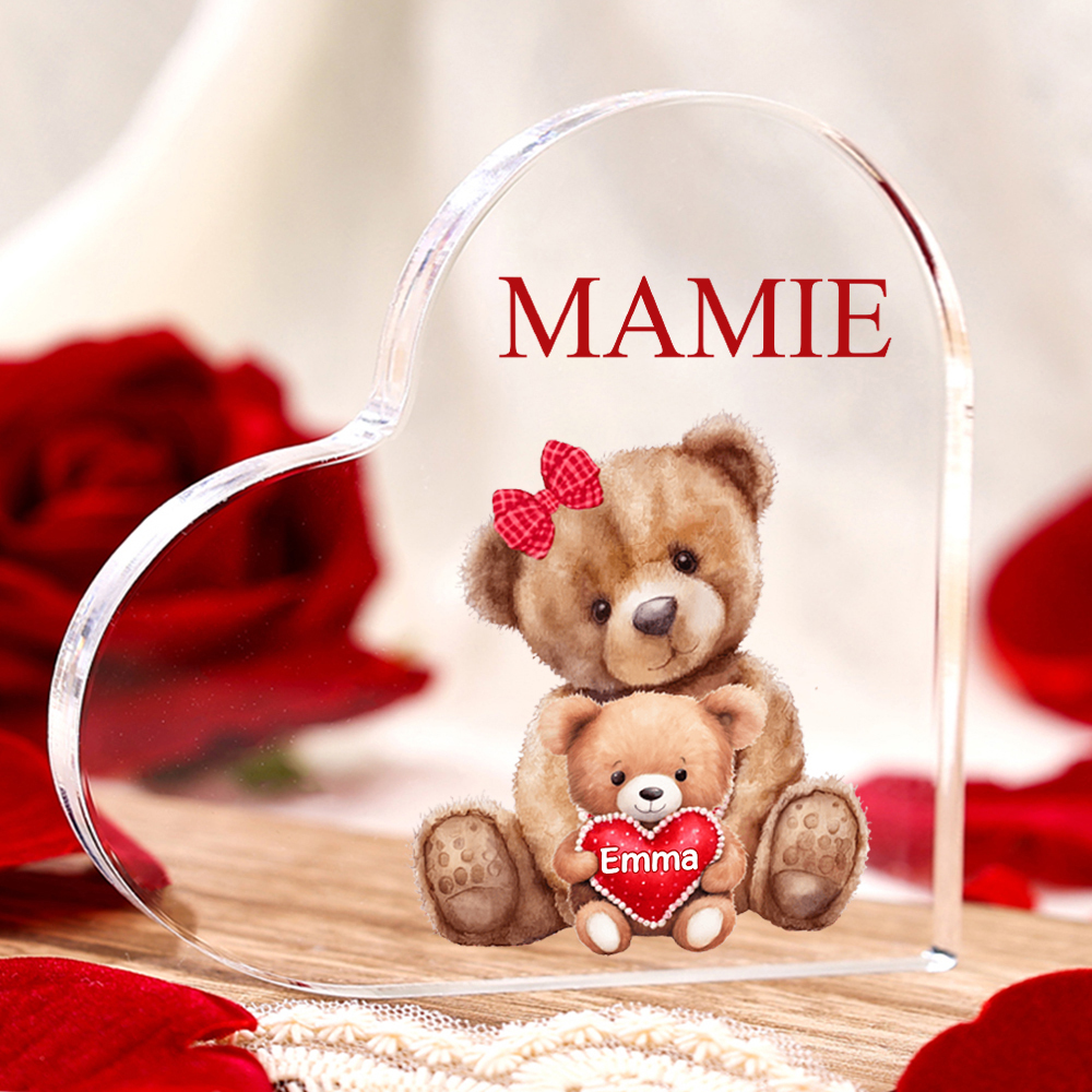 1-8 Names Customized Care Bear Name Acrylic Heart-shaped Decorative Brand Plaque Decoration for Mum