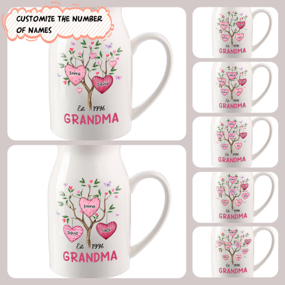 Personalised Heart Tree Ceramic Vase with 2-8 Names, 1 Date & 1 Text – Unique Mother's Day Gifts for Mum | Jessemade