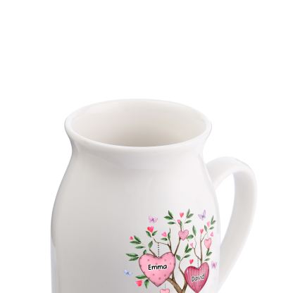 Personalised Heart Tree Ceramic Vase with 2-8 Names, 1 Date & 1 Text – Unique Mother's Day Gifts for Mum | Jessemade