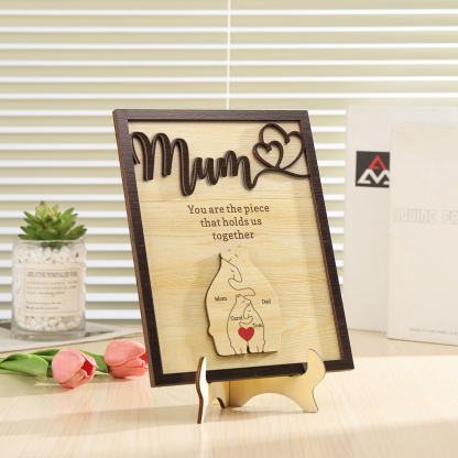 4 Names - Personalized Home Frame Wooden Ornaments Cute Bear Style Ornaments for Mum