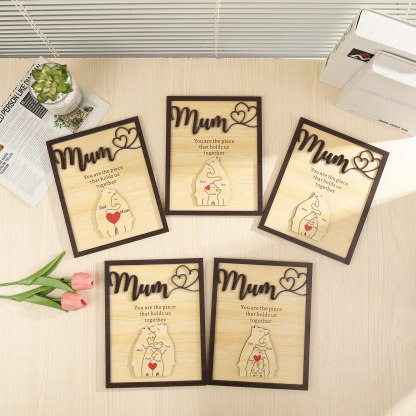 4 Names - Personalized Home Frame Wooden Ornaments Cute Bear Style Ornaments for Mum
