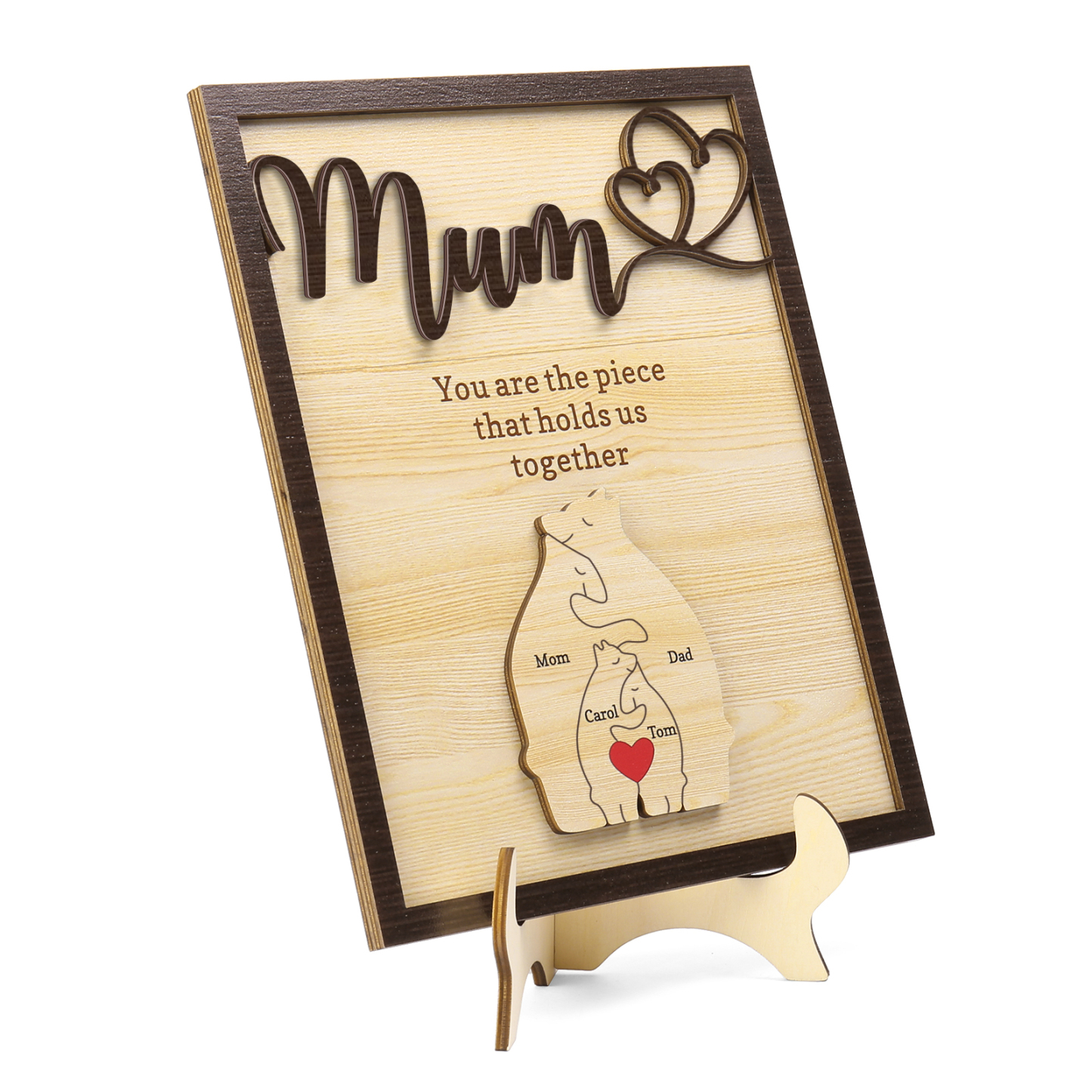 4 Names - Personalized Home Frame Wooden Ornaments Cute Bear Style Ornaments for Mum