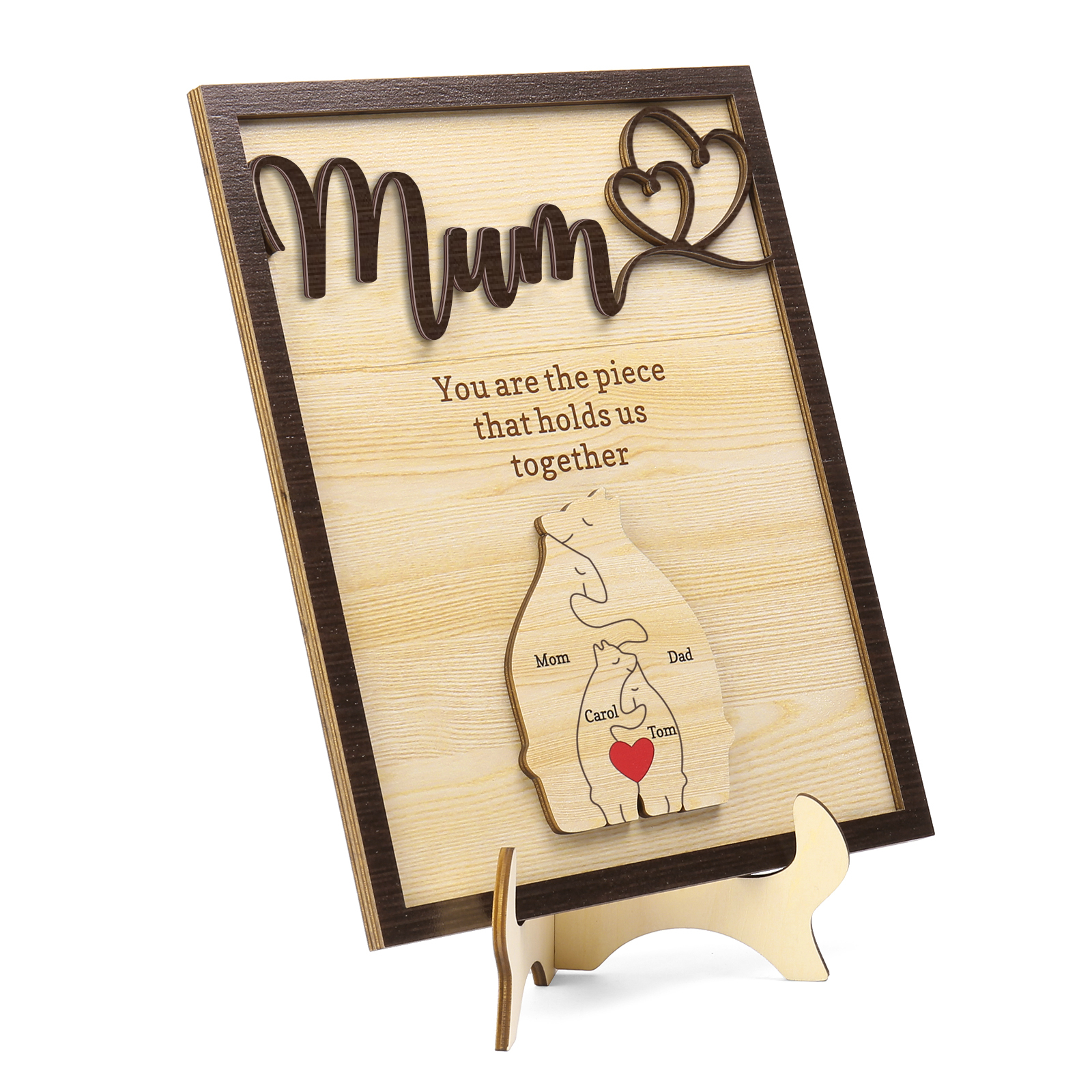 4 Names - Personalized Home Frame Wooden Ornaments Cute Bear Style Ornaments for Mum