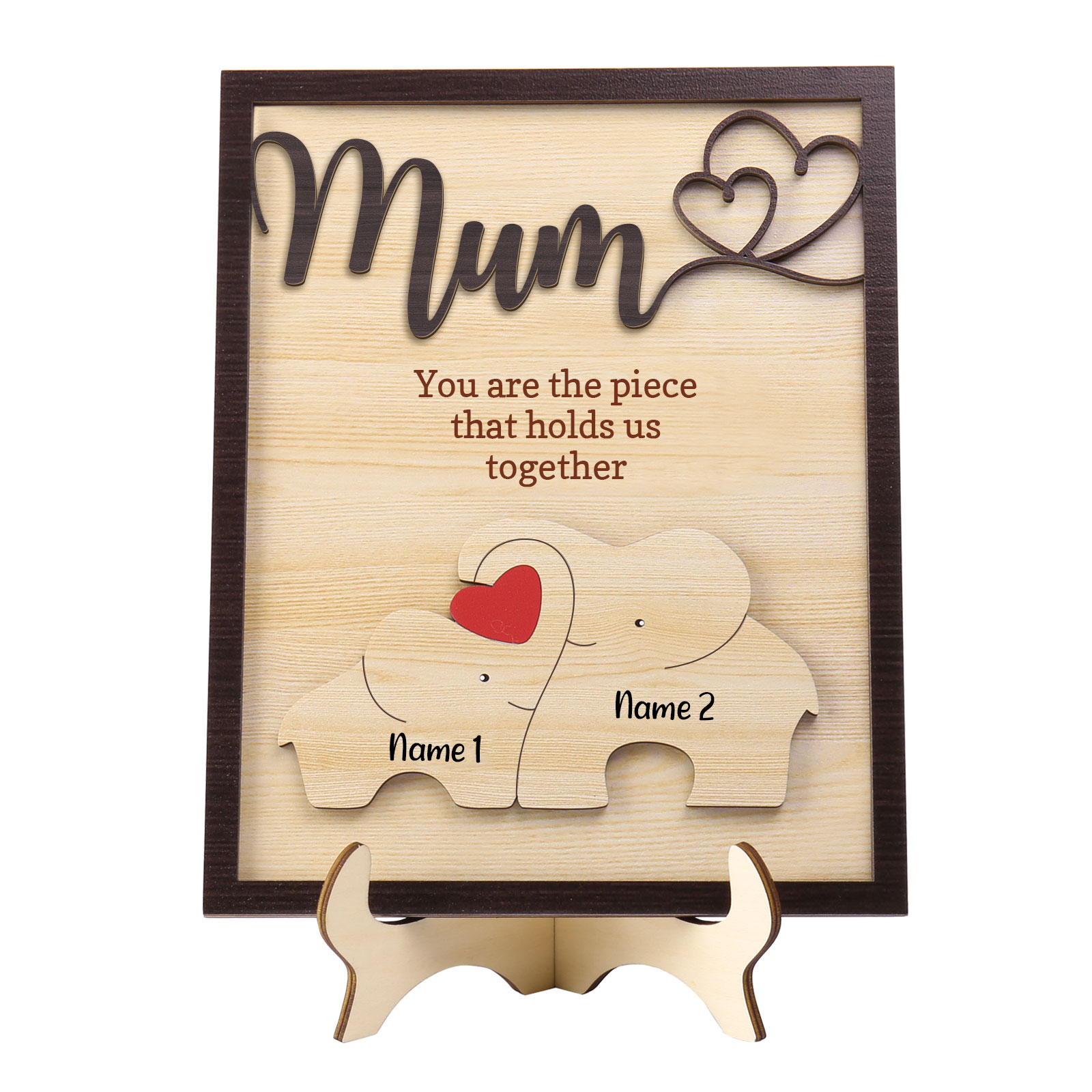Jessemade UK 2 Names - Personalized Home Frame Wooden Ornaments Cute Elephant Style Ornaments for Mum 24.99 n2