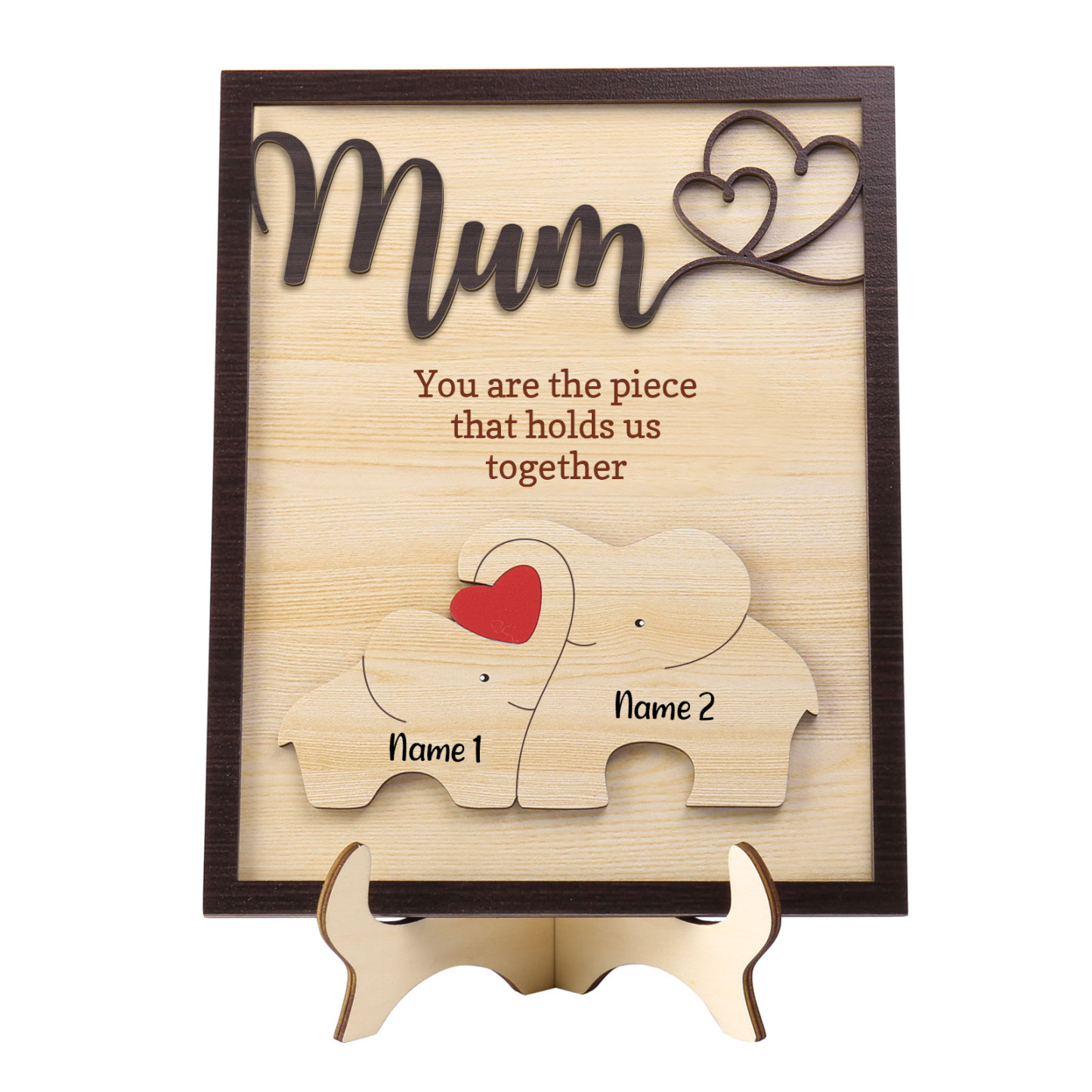Jessemade UK 2 Names - Personalized Home Frame Wooden Ornaments Cute Elephant Style Ornaments for Mum 24.99 n2
