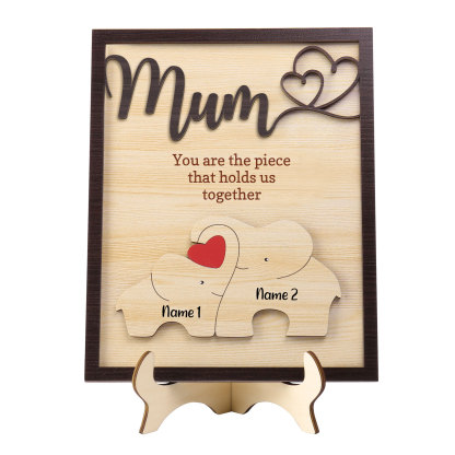 Jessemade UK 2 Names - Personalized Home Frame Wooden Ornaments Cute Elephant Style Ornaments for Mum 24.99 n2