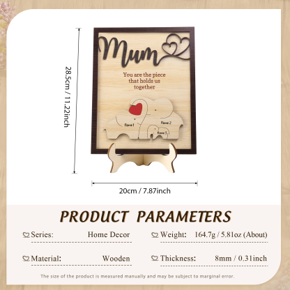 3 Names - Personalized Home Frame Wooden Ornaments Cute Elephant Style Ornaments for Mum