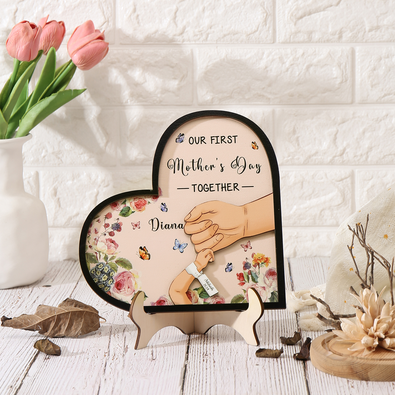 Personalised Wooden Heart Ornament with 2 Names & Date– “Our First Mother’s Day Together” – Unique Mother's Day Gifts for Her | Jessemade