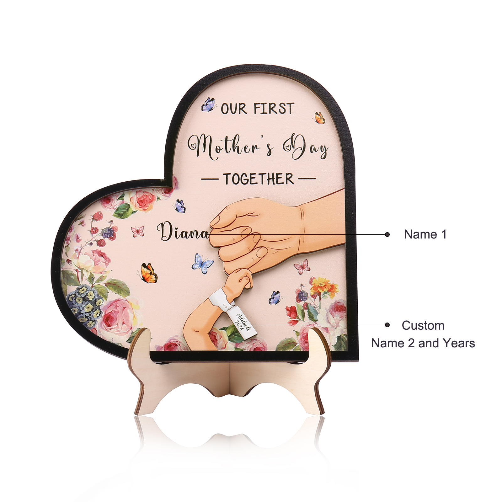Personalised Wooden Heart Ornament with 2 Names & Date– “Our First Mother’s Day Together” – Unique Mother's Day Gifts for Her | Jessemade