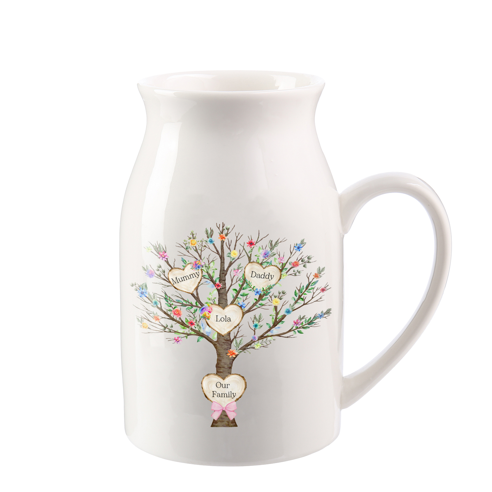 3 Names - Personalized Beautiful Family Tree Style Ceramic Vase with Customizable Names As a Special Gift For Mum/Dad