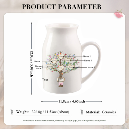 6 Names - Personalized Beautiful Family Tree Style Ceramic Vase with Customizable Names As a Special Gift For Mum/Dad