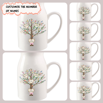 6 Names - Personalized Beautiful Family Tree Style Ceramic Vase with Customizable Names As a Special Gift For Mum/Dad