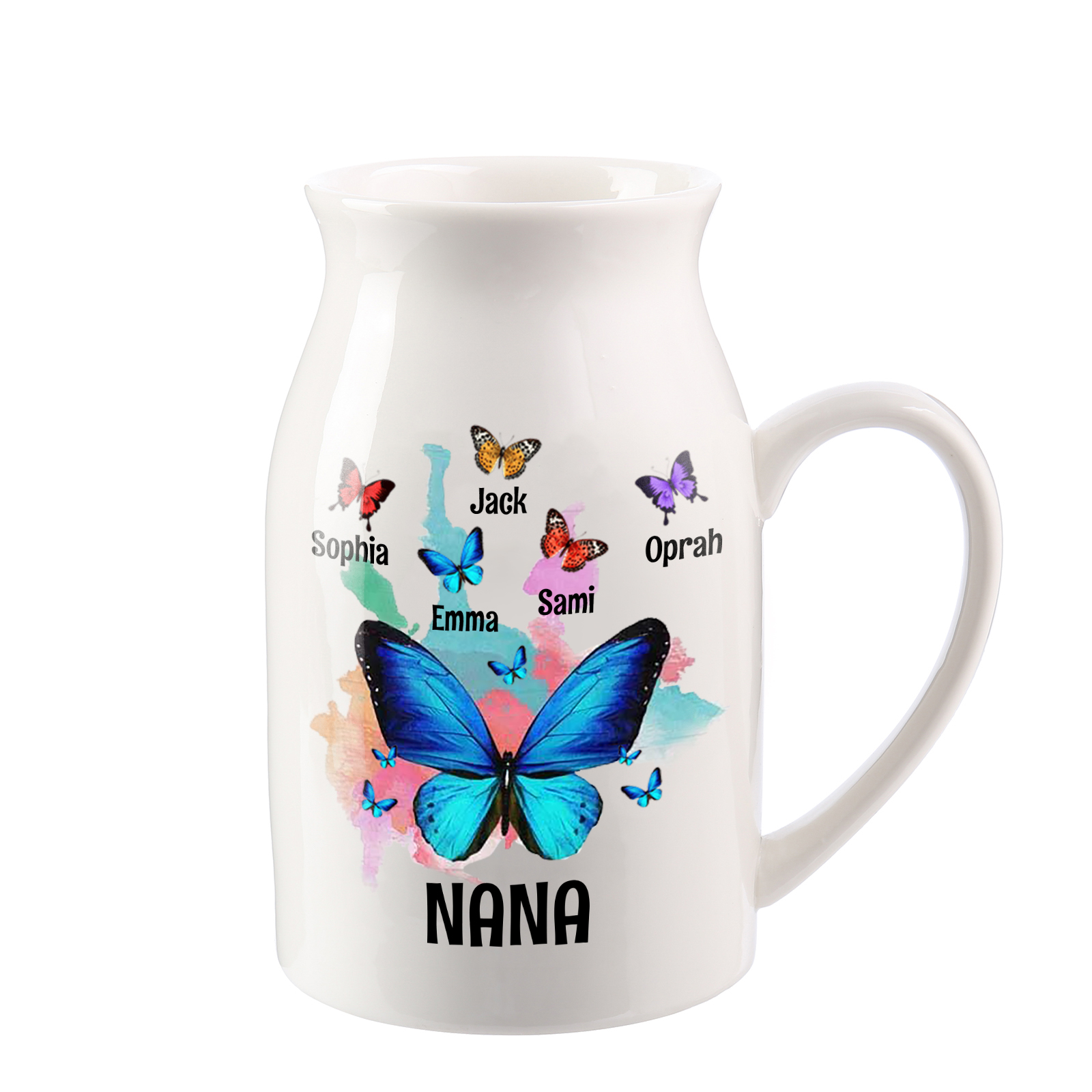 5 Names - Personalized Beautiful Colorful Butterfly Style Ceramic Vase with Customizable Names As a Wonderful Gift For Mum
