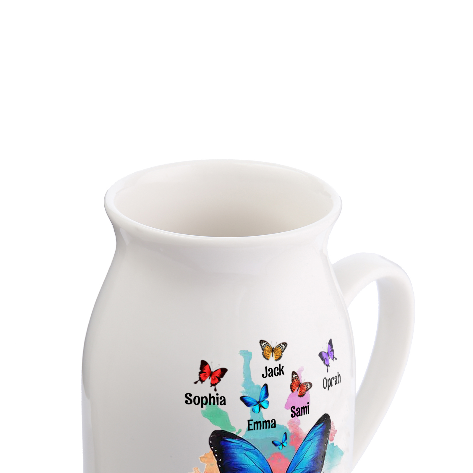 5 Names - Personalized Beautiful Colorful Butterfly Style Ceramic Vase with Customizable Names As a Wonderful Gift For Mum
