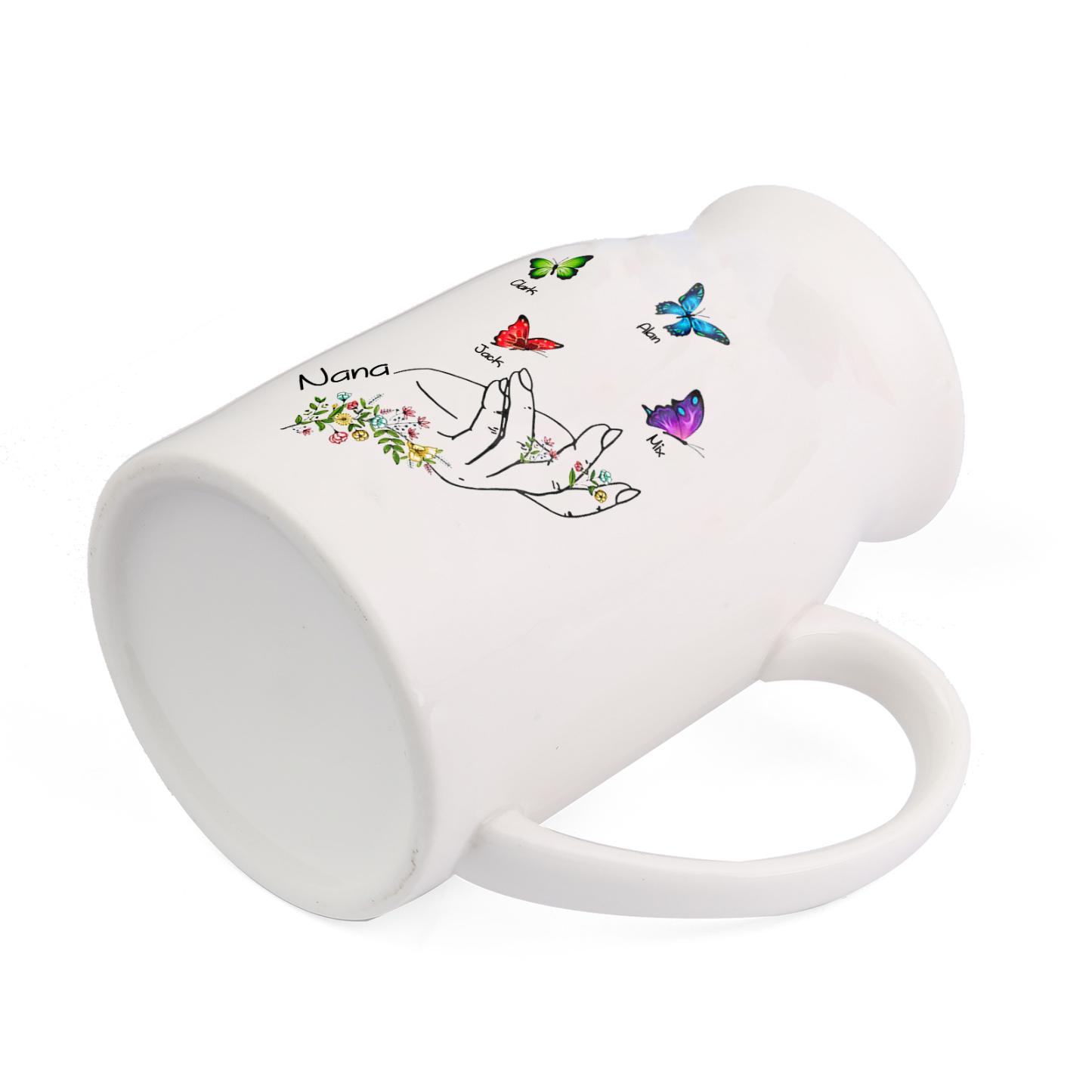 4 Names - Personalized Beautiful Flower Hand Butterfly Style Ceramic Vase with Customizable Names As a Special Gift For Mum