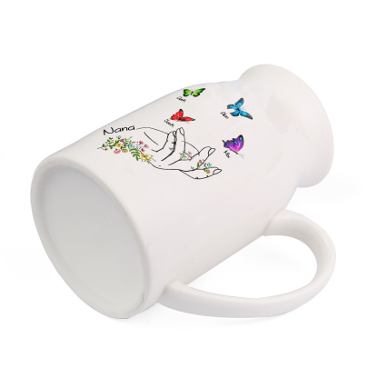 4 Names - Personalized Beautiful Flower Hand Butterfly Style Ceramic Vase with Customizable Names As a Special Gift For Mum