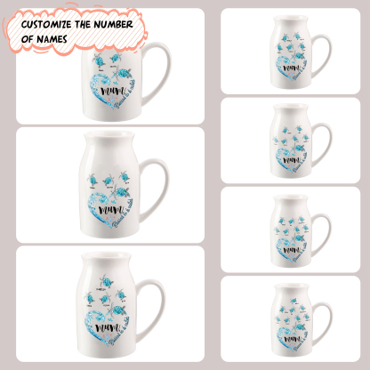 Personalised Ceramic Vase – Custom 2-8 Names & Texts - Heart & Sea Turtle Design  – Unique Mother's Day Gifts for Her | Jessemade