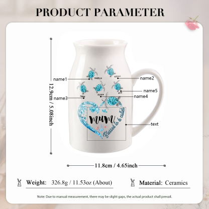 Personalised Ceramic Vase – Custom 2-8 Names & Texts - Heart & Sea Turtle Design  – Unique Mother's Day Gifts for Her | Jessemade