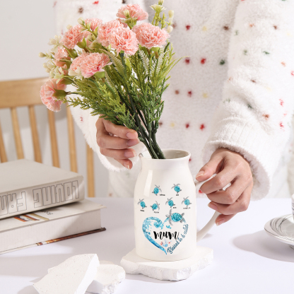 Personalised Ceramic Vase – Custom 2-8 Names & Texts - Heart & Sea Turtle Design  – Unique Mother's Day Gifts for Her | Jessemade