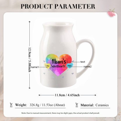 2 Names - Personalized Customizable Name Colorful Love Heart Style Ceramic Vase as a Gift for Mum
