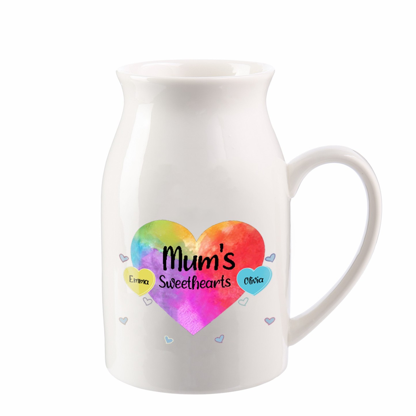 2 Names - Personalized Customizable Name Colorful Love Heart Style Ceramic Vase as a Gift for Mum
